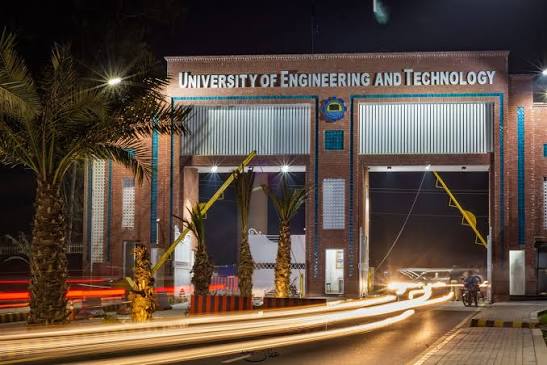 University of Engineering & Technology, Lahore — main gate at night